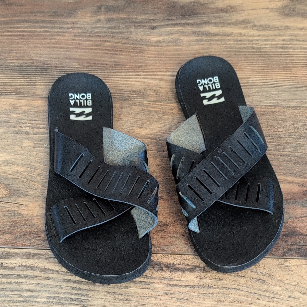 Billabong Black Cross-Strap Slides Slip On Sandals 9 AB105